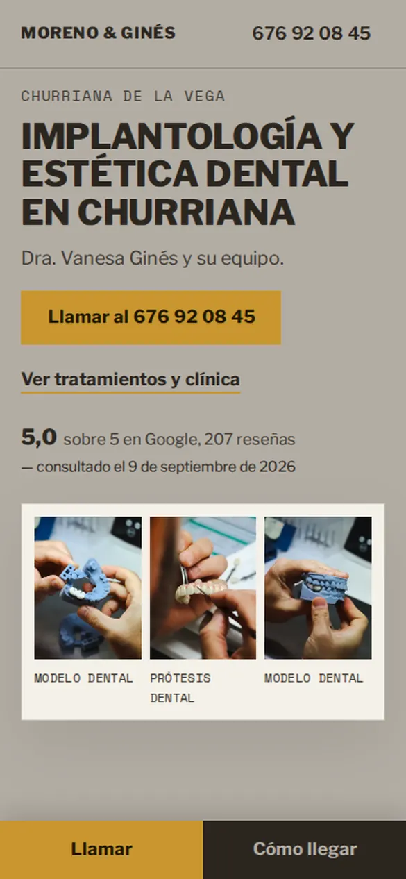 Primera pantalla de la web de Moreno & Ginés en un móvil