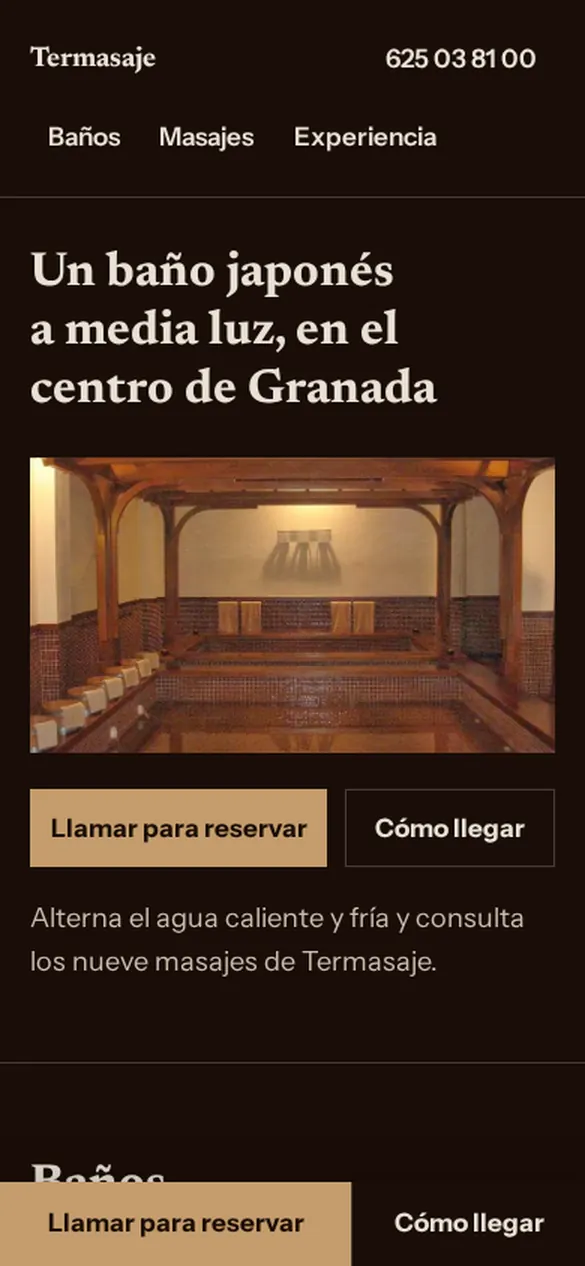 Primera pantalla de la web de Termasaje en un móvil